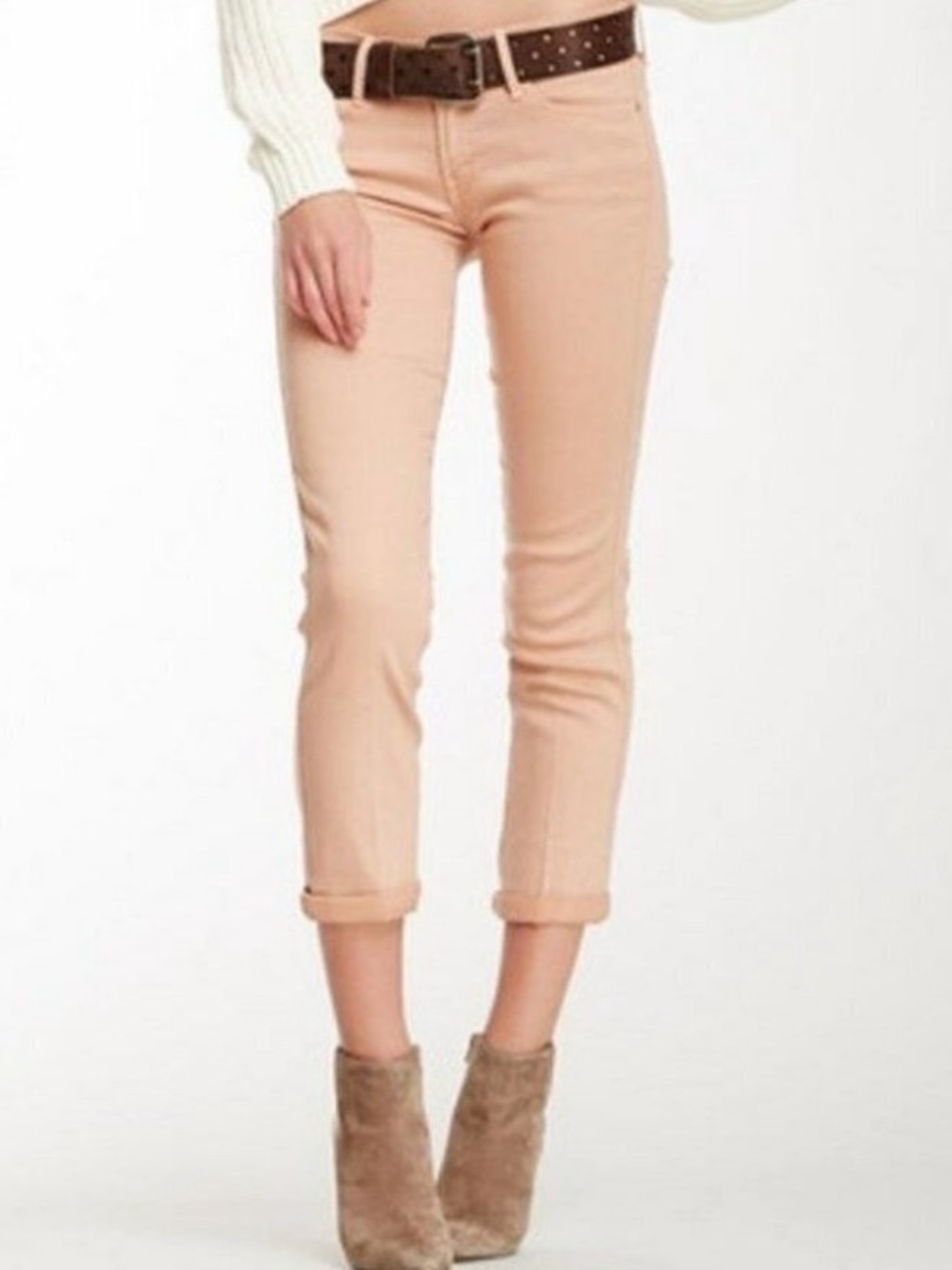 Sz 25 MOTHER The Rascal Cuff Pop! Jeans Peach Pink Cropped Skinny Stretch
